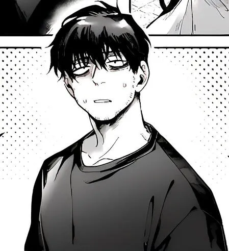 A sleep deprived man drawn in a style reminiscent of manga.